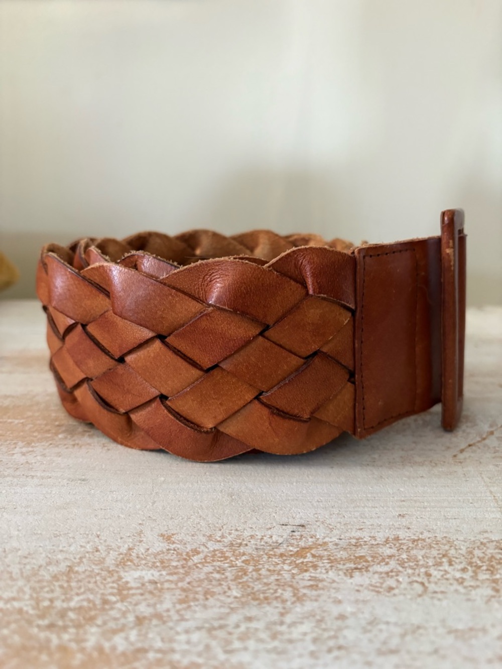 Vintage Hollister Wide Braided Luggage Brown Tan Leather Belt XS Small - Picture 3 of 7